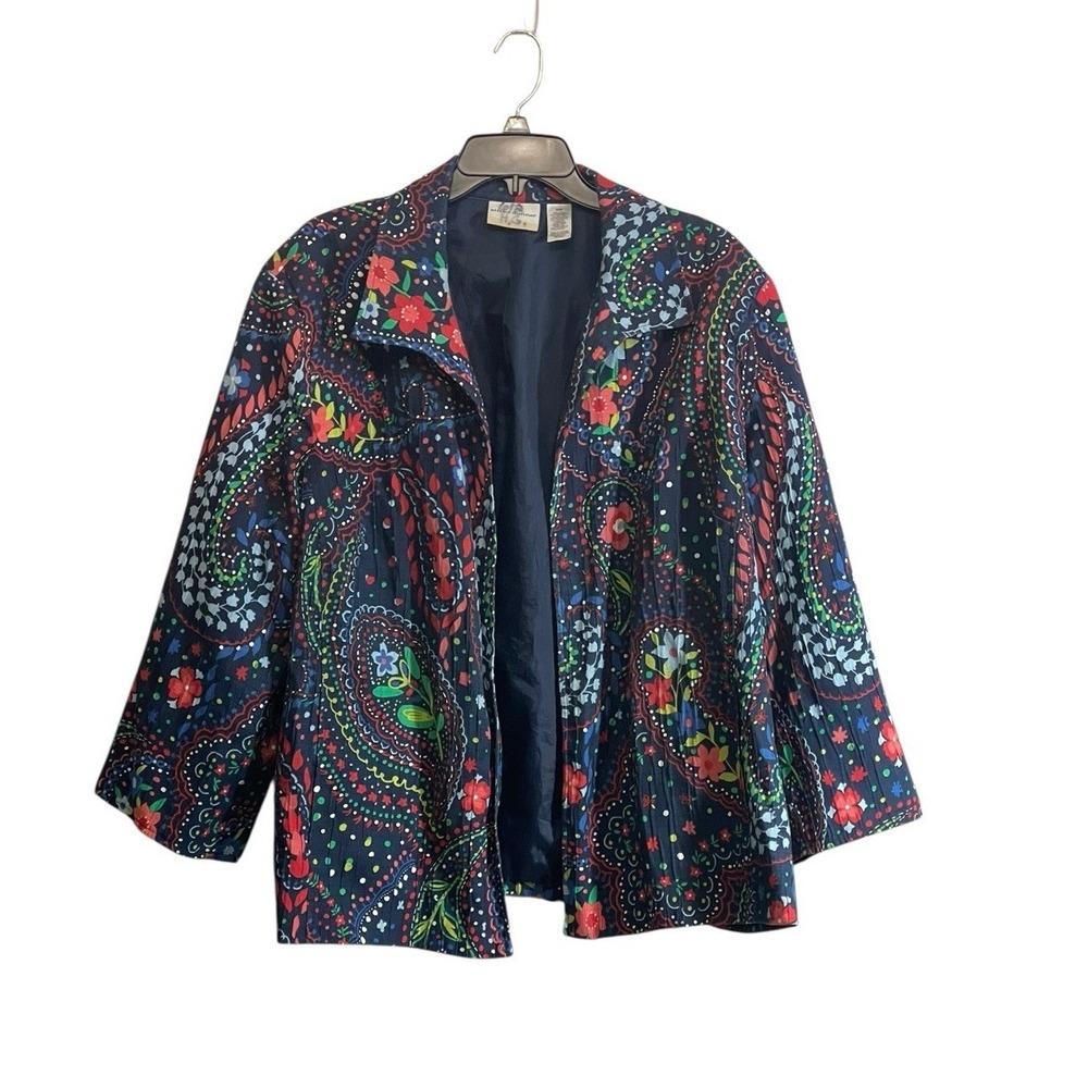Vintage Alfred Dunner women's open paisley colorful floral dot lined jacket 22W